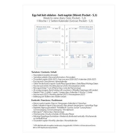 FILOFAX Kalendárium betét, tervező, heti, pocket (S) méret, FILOFAX, 2026