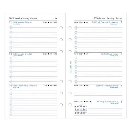 FILOFAX Kalendárium betét, tervező, heti, personal (M) méret, FILOFAX, 2026