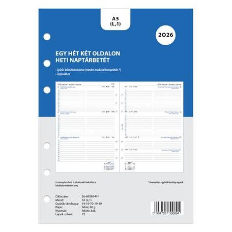 FILOFAX Kalendárium betét, tervező, heti, A5 (L), FILOFAX, 2027