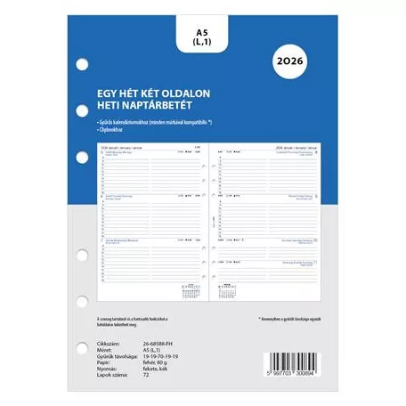 FILOFAX Kalendárium betét, tervező, heti, A5 (L), FILOFAX, 2026