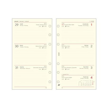 SATURNUS Kalendárium betét, tervező, heti, "M", SATURNUS, chamois 2026