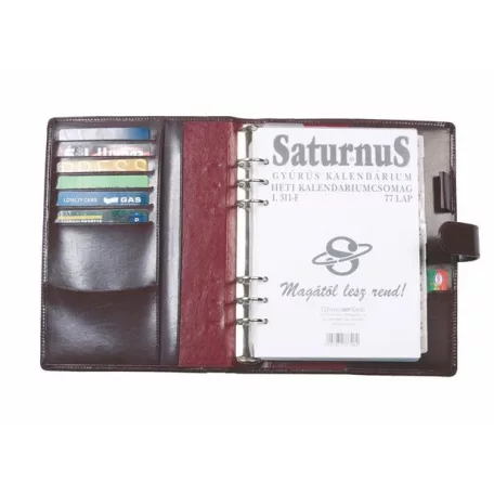 SATURNUS Kalendárium, gyűrűs, betétlapokkal, "M", újrahasznosított bőr, SATURNUS, "418", barna