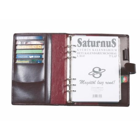 SATURNUS Kalendárium, gyűrűs, betétlapokkal, "M", újrahasznosított bőr, SATURNUS, "418", fekete