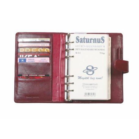 SATURNUS Kalendárium, gyűrűs, betétlapokkal, "S", marhabőr, SATURNUS, "212", fekete