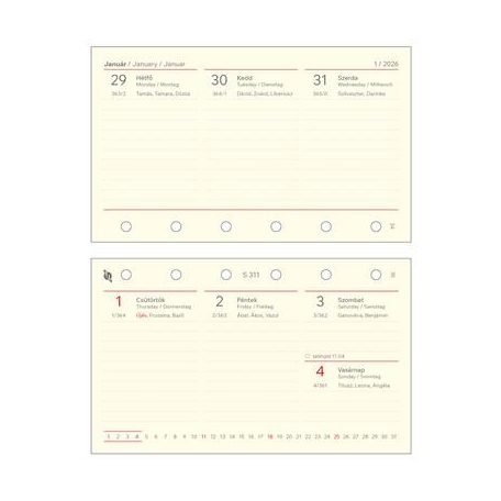 SATURNUS Kalendárium betét, tervező, heti, "S", SATURNUS, chamois 2026