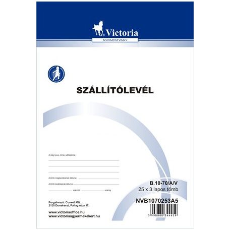 VICTORIA PAPER Nyomtatvány, szállítólevél, 25x3, A5, VICTORIA PAPER "B.10-70", 10 tömb/csomag