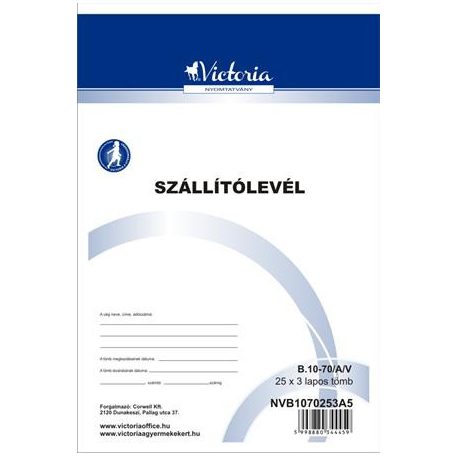VICTORIA PAPER Nyomtatvány, szállítólevél, 25x3, A5, VICTORIA PAPER "B.10-70", 10 tömb/csomag