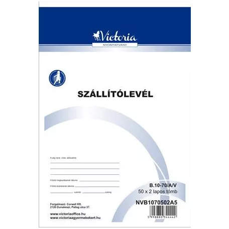 VICTORIA PAPER Nyomtatvány, szállítólevél, 50x2, A5, VICTORIA PAPER "B.10-70", 10 tömb/csomag