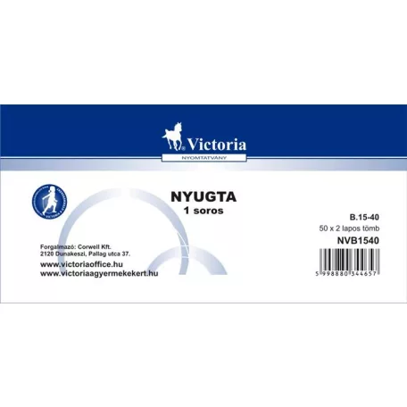 VICTORIA PAPER Nyomtatvány, nyugta egysoros, 50x2, VICTORIA PAPER "B.15-40", 20 tömb/csomag