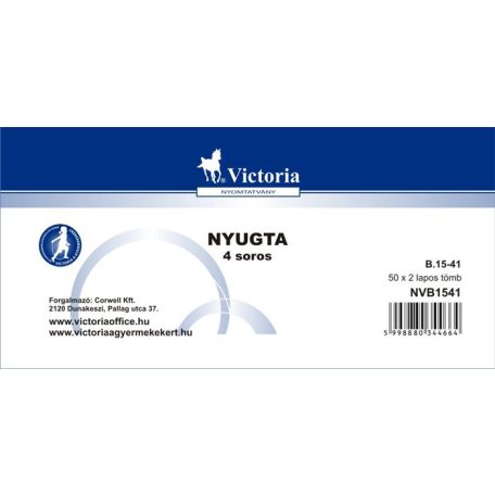VICTORIA PAPER Nyomtatvány, nyugta 4 soros, 50x2, VICTORIA PAPER "B.15-41", 20 tömb/csomag