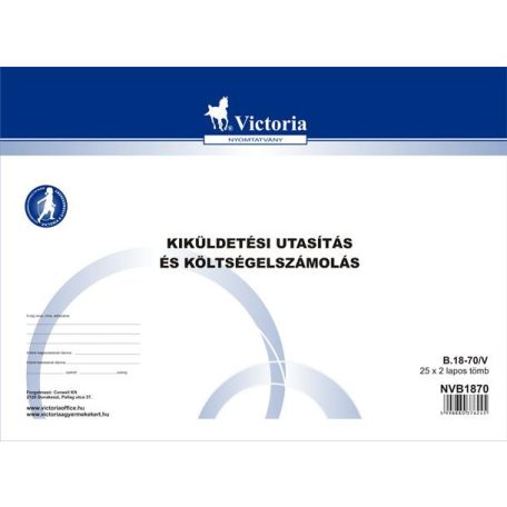 VICTORIA PAPER Nyomtatvány, kiküldetési utasítás és költségelszámolás, 25x2, A4, VICTORIA PAPER "B.18-70", 10 tömb/csomag