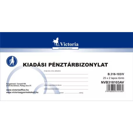 VICTORIA PAPER Nyomtatvány, kiadási pénztárbizonylat, 25x2, VICTORIA PAPER "B.318-103", 10 tömb/csomag
