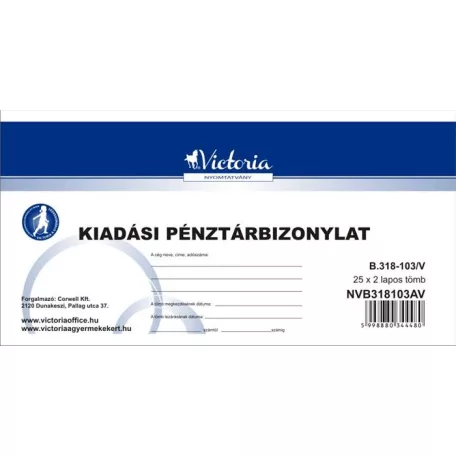 VICTORIA PAPER Nyomtatvány, kiadási pénztárbizonylat, 25x2, VICTORIA PAPER "B.318-103", 10 tömb/csomag