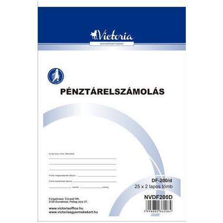 VICTORIA PAPER Nyomtatvány, pénztárelszámolás, 25x2, A5, VICTORIA PAPER "DF-200/d", 10 tömb/csomag