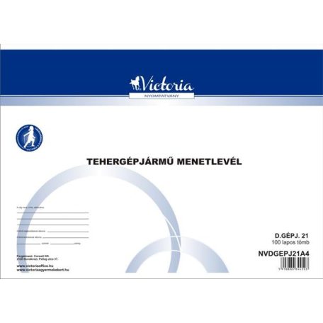 VICTORIA PAPER Nyomtatvány, menetlevél, tehergépjármű, 100 lap, A4, fekvő, VICTORIA PAPER, "D.GÉPJ.21.", 10 tömb/csomag