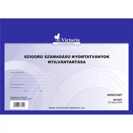 VICTORIA PAPER Nyomtatvány, szigorú számadású nyomtatványok nyilvántartása, 25 lap, A4, VICTORIA PAPER, 10 tömb/csomag