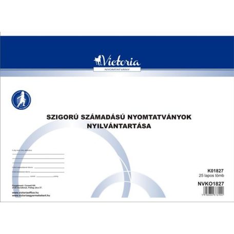 VICTORIA PAPER Nyomtatvány, szigorú számadású nyomtatványok nyilvántartása, 25 lap, A4, VICTORIA PAPER, 10 tömb/csomag