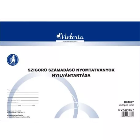 VICTORIA PAPER Nyomtatvány, szigorú számadású nyomtatványok nyilvántartása, 25 lap, A4, VICTORIA PAPER, 10 tömb/csomag