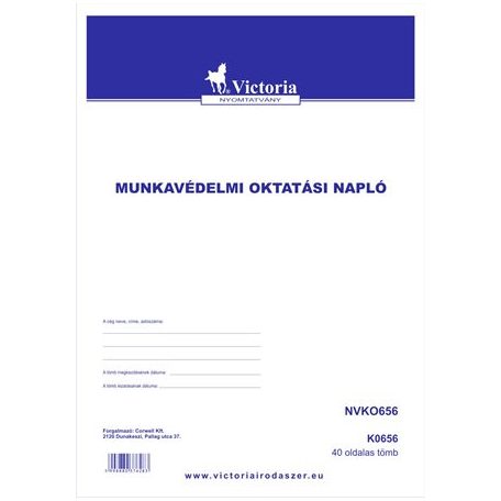 VICTORIA PAPER Nyomtatvány, munkavédelmi oktatási napló, 40 oldal, A4, VICTORIA PAPER, 10 tömb/csomag