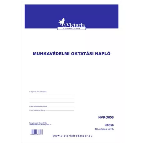 VICTORIA PAPER Nyomtatvány, munkavédelmi oktatási napló, 40 oldal, A4, VICTORIA PAPER, 10 tömb/csomag