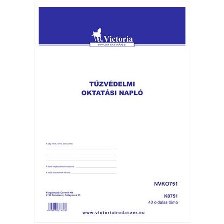 VICTORIA PAPER Nyomtatvány, tűzvédelmi oktatási napló, 40 oldal, A4, VICTORIA PAPER, 10 tömb/csomag
