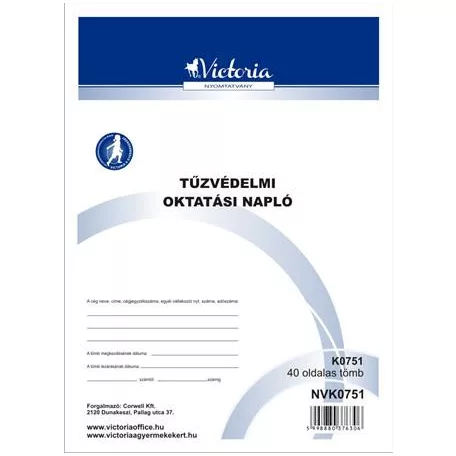 VICTORIA PAPER Nyomtatvány, tűzvédelmi oktatási napló, 40 oldal, A4, VICTORIA PAPER, 10 tömb/csomag