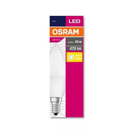 OSRAM LED izzó, E14, gyertya, B35, 5,7W, 470lm, 2700K (MF), OSRAM "Value"