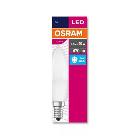 OSRAM LED izzó, E14, gyertya, B35, 5,7W, 470lm, 4000K (HF), OSRAM "Value"