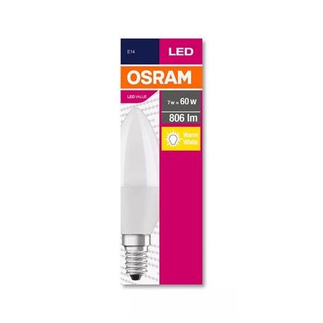 OSRAM LED izzó, E14, gyertya, B38, 7W, 806lm, 2700K (MF), OSRAM "Value"