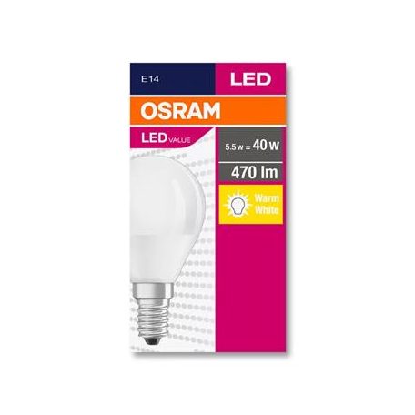 OSRAM LED izzó, E14, kisgömb, P45, 5,7W, 470lm, 2700K (MF), OSRAM "Value"