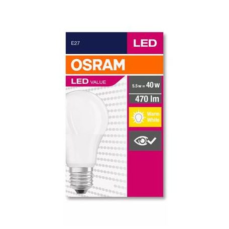 OSRAM LED izzó, E27, gömb, A60, 5W, 470lm, 2700K (MF), OSRAM "Value"