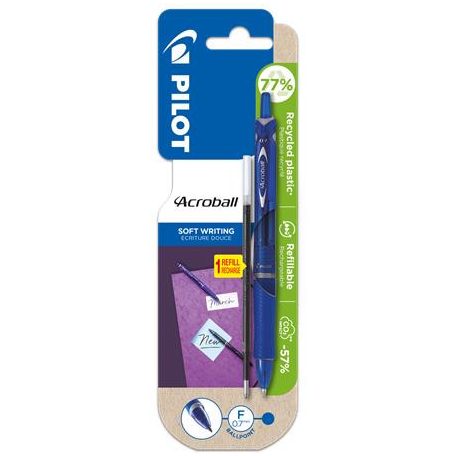 PILOT Golyóstoll, 0,25 mm, nyomógombos, PILOT "Acroball", kék + betét