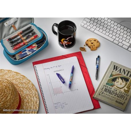 PILOT Rollertoll készlet, 0,35 mm, nyomógombos, PILOT "Frixion Ball"/"Frixion Ball Plus", 3különböző szín+One Piece matrica