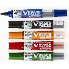   PILOT Táblamarker készlet, 2,3 mm, kúpos, tartóval és szivaccsal, PILOT "V-Board Master", 5 különböző szín