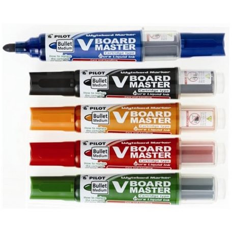 PILOT Táblamarker készlet, 2,3 mm, kúpos, tartóval és szivaccsal, PILOT "V-Board Master", 5 különböző szín