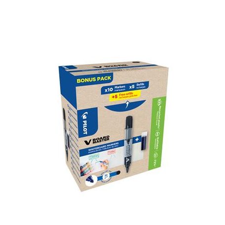 PILOT Táblamarker, 2,3 mm, kúpos, PILOT "V-Board Master, Bonus Pack", fekete + betét