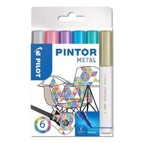 PILOT Dekormarker készlet, 1 mm, PILOT "Pintor F" 6 különböző metál szín
