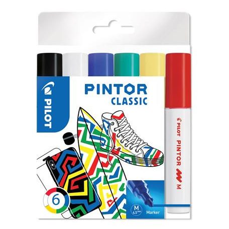 PILOT Dekormarker készlet, 1,4 mm, PILOT "Pintor M" 6 különböző klasszikus szín