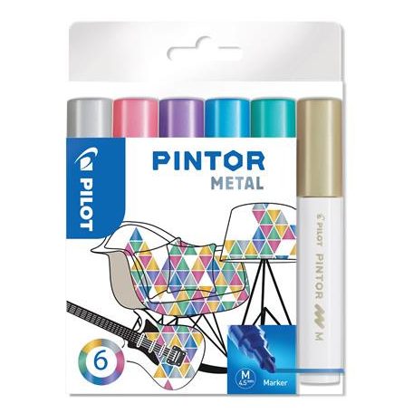 PILOT Dekormarker készlet, 1,4 mm, PILOT "Pintor M" 6 különböző metál szín