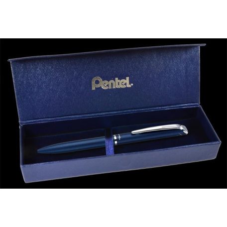 PENTEL Zseléstoll, 0,35 mm, rotációs, diplomatakék tolltest, PENTEL "EnerGel BL-2007" fekete, ajándék kék betéttel