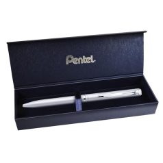   PENTEL Zseléstoll, 0,35 mm, rotációs, ezüst tolltest, PENTEL "EnerGel BL-2007" fekete, ajándék kék betéttel