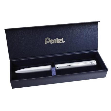 PENTEL Zseléstoll, 0,35 mm, rotációs, ezüst tolltest, PENTEL "EnerGel BL-2007" fekete, ajándék kék betéttel