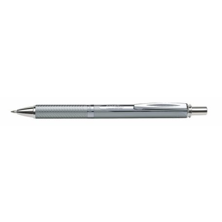 PENTEL Zseléstoll, 0,35 mm, nyomógombos, ezüst tolltest, PENTEL "EnerGel BL-407" fekete, ajándék kék tollbetéttel