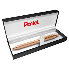   PENTEL Zseléstoll, 0,35 mm, nyomógombos, rosegold tolltest, PENTEL "EnerGel BL-407" fekete, ajándék kék tollbetéttel