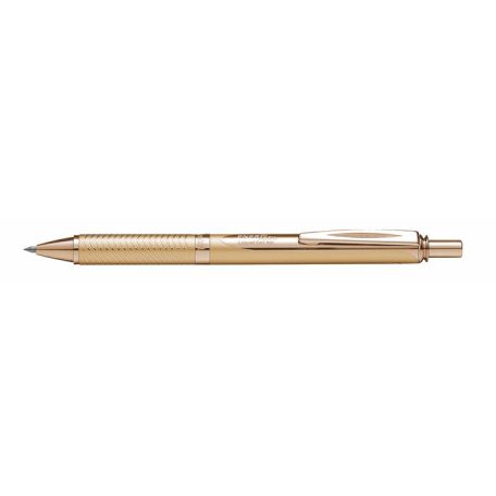 PENTEL Zseléstoll, 0,35 mm, nyomógombos, arany tolltest, PENTEL "EnerGel BL-407" fekete, ajándék kék tollbetéttel