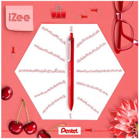 PENTEL Golyóstoll, 0,35 mm, nyomógombos, PENTEL "iZee", piros