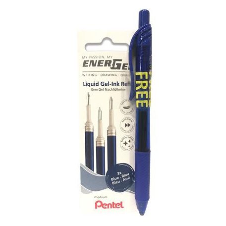 PENTEL Zseléstollbetét csomag, 0,35 mm, PENTEL"EnerGel LR7", ajándék zseléstollal, kék