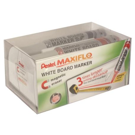 PENTEL Táblamarker készlet, 6 mm, kúpos hegy, PENTEL "Maxiflo", 4 különböző szín