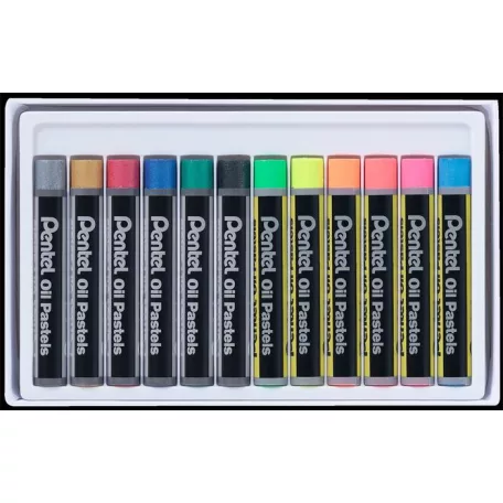 PENTEL Olajpasztell kréta, PENTEL, "Arts", 12 különböző fluoreszkáló és metál szín