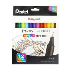   PENTEL Tűfilc készlet, 0,4 mm, PENTEL "Pointliner", 12 különböző szín